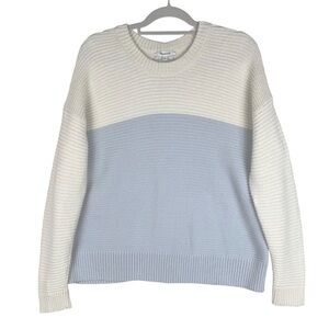Madewell Greensboro Button back Sweater Size Medium Cream Blue Colorblock Knit